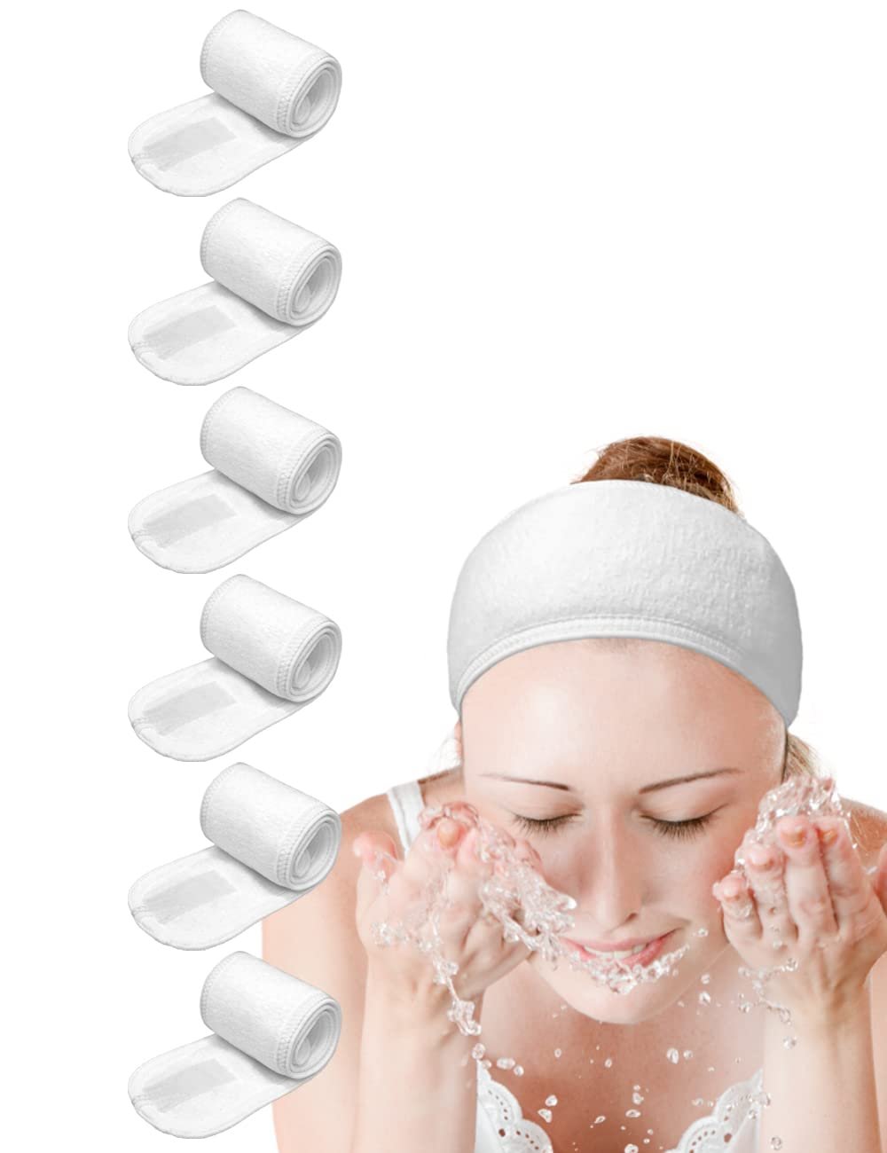 EUICAE Spa Headband, 6 Pack White – Non-slip Stretchable Washable Makeup Headband for Face Wash Facial Treatment, Fits All, Workout, Yoga, Gym, Salon, Home Use