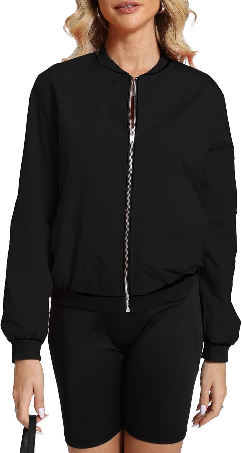 Argstar Women’s Bomber Jacket Lightweight Casual Windbreaker with Pockets S-XXL