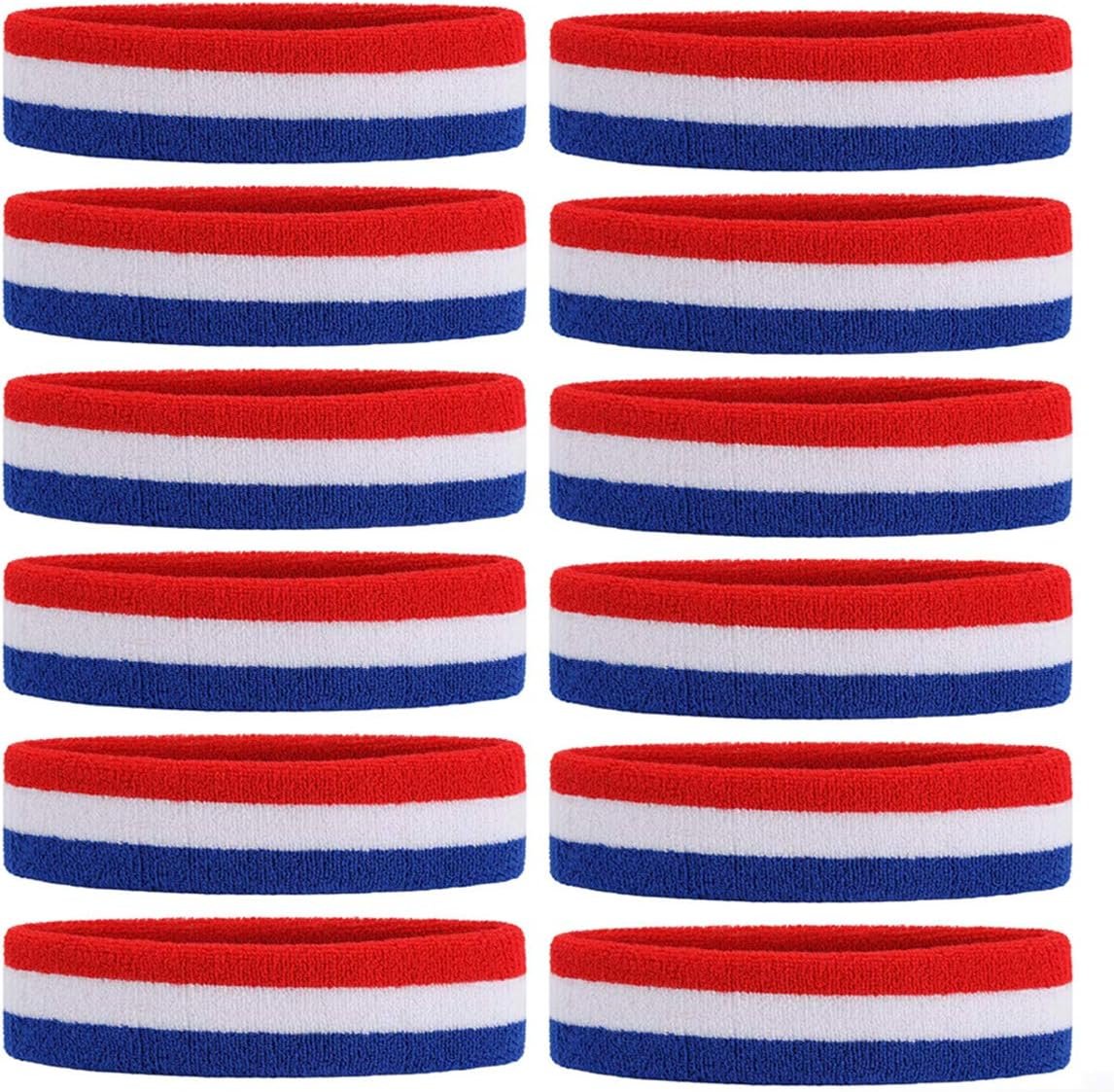 ONUPGO Sweatband Headbands for Men & Women -12PCS Sports Headbands Moisture Wicking Athletic Cotton Terry Cloth Headband for Tennis,Basketball,Football,Gym,Working Out