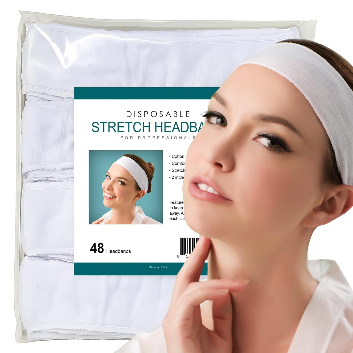 APPEARUS Disposable Headbands without Closure Stretch Cotton Cloth Spa Facial Headband (48 Count)