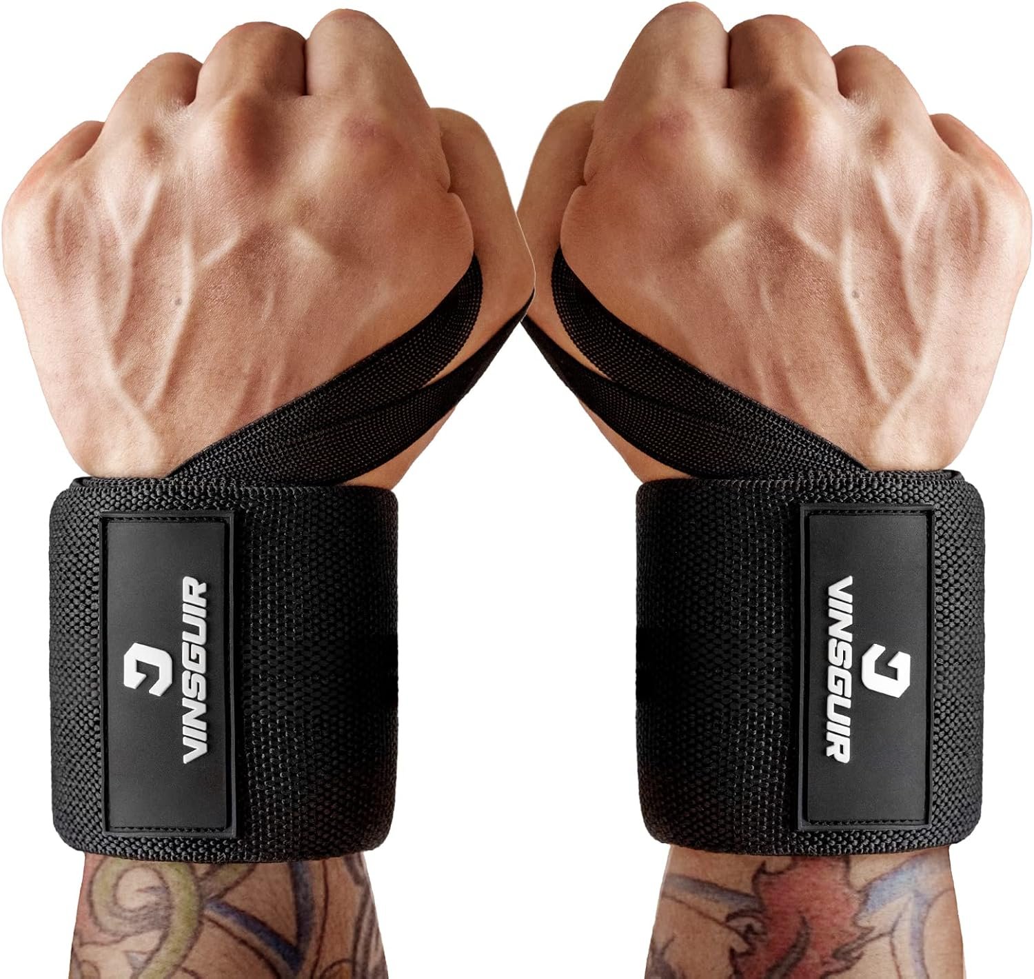 VINSGUIR 21” Elastic Wrist Wraps for Weightlifting and Working Out(USPA Approved), Breathable Gym Wrist Sraps for Weightlifting with Thumb Loop and Left/Right Tabs, Wrist Brace for Wrist Support and Protection, Men and Women (Pair)