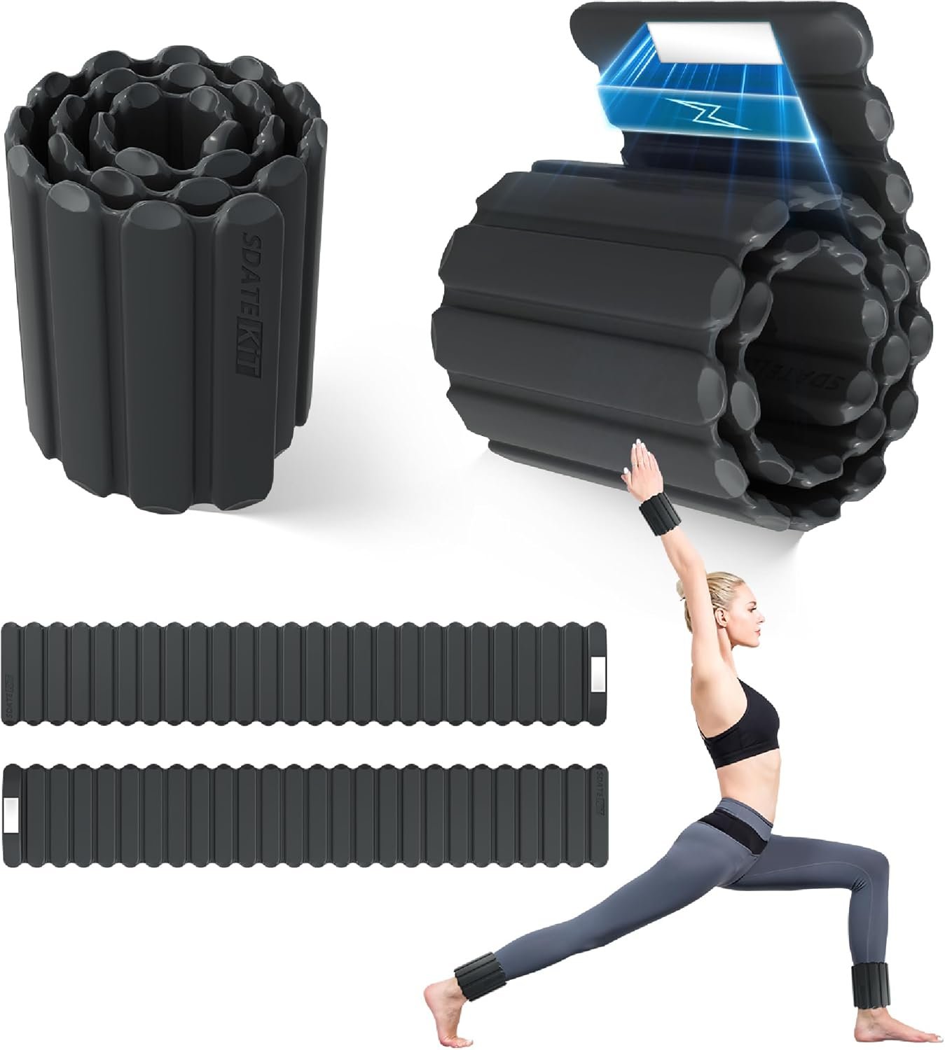 Wrist and Ankle Weights 2 Pack (1lb Each), Adjustable Magnetic Non-Slip Silicone, Waterproof, Foldable Design for Pilates, Running, Yoga, Swimming and More, Ideal for Women and Men