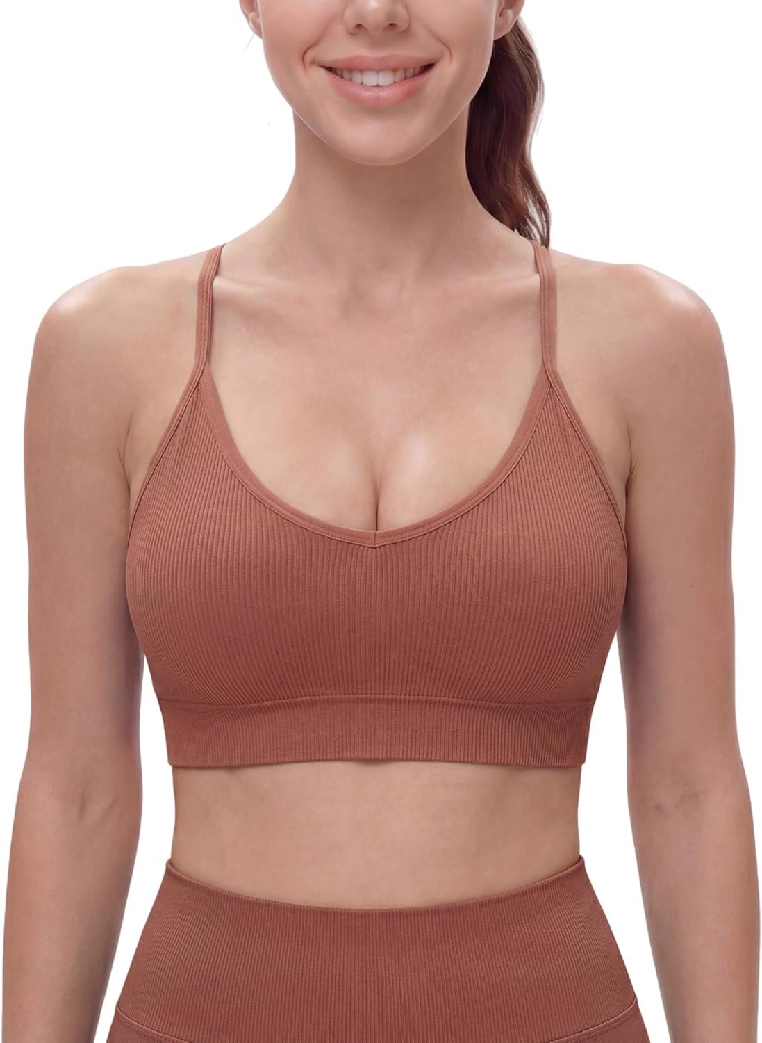 NANJI Seamless Sports Bra for Women – Padded Racerback Y Bra Low Impact Removable Pad for Fitness Gym Yoga Workout Top