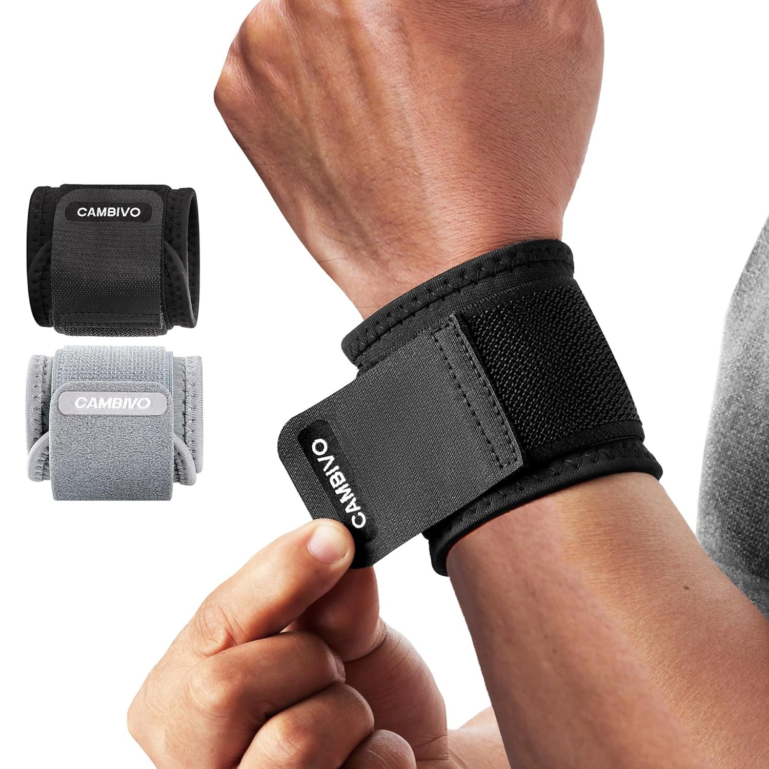 CAMBIVO Wrist Wraps for Men and Women 2 Pack, Adjustable Compression Wrist Brace for Carpal Tunnel, Wrist Support, Pain Relief, Lifting Straps Wrist Bands for Fitness, Weightlifting, Gym Workout