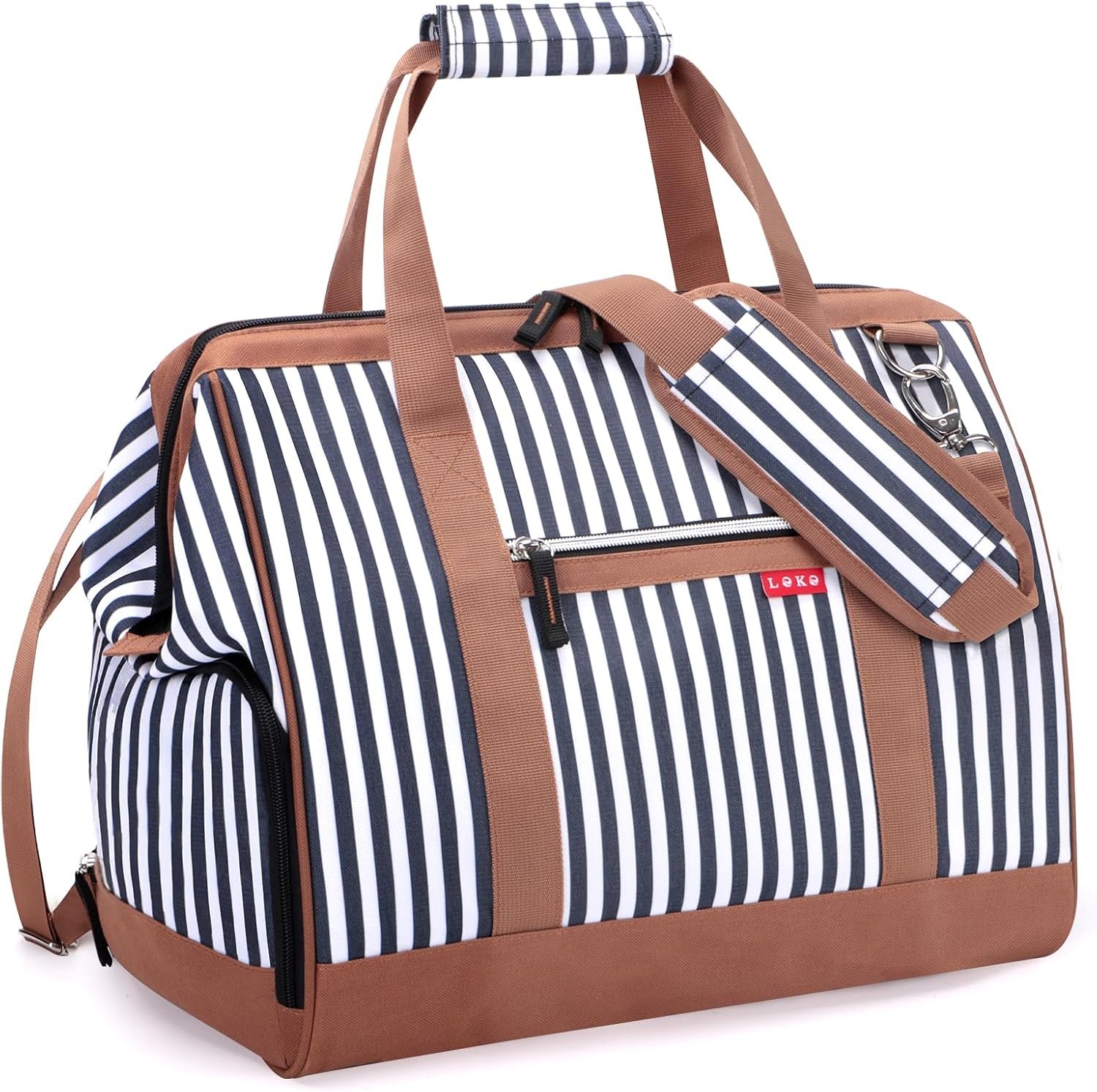 Lekesky Travel Duffel Bag for Woman, Weekender Carry on Bag with Shoe Compartment for Overnight, Extra Large Storage A-blue Stripe, 33L, Women (Striped, 33L)