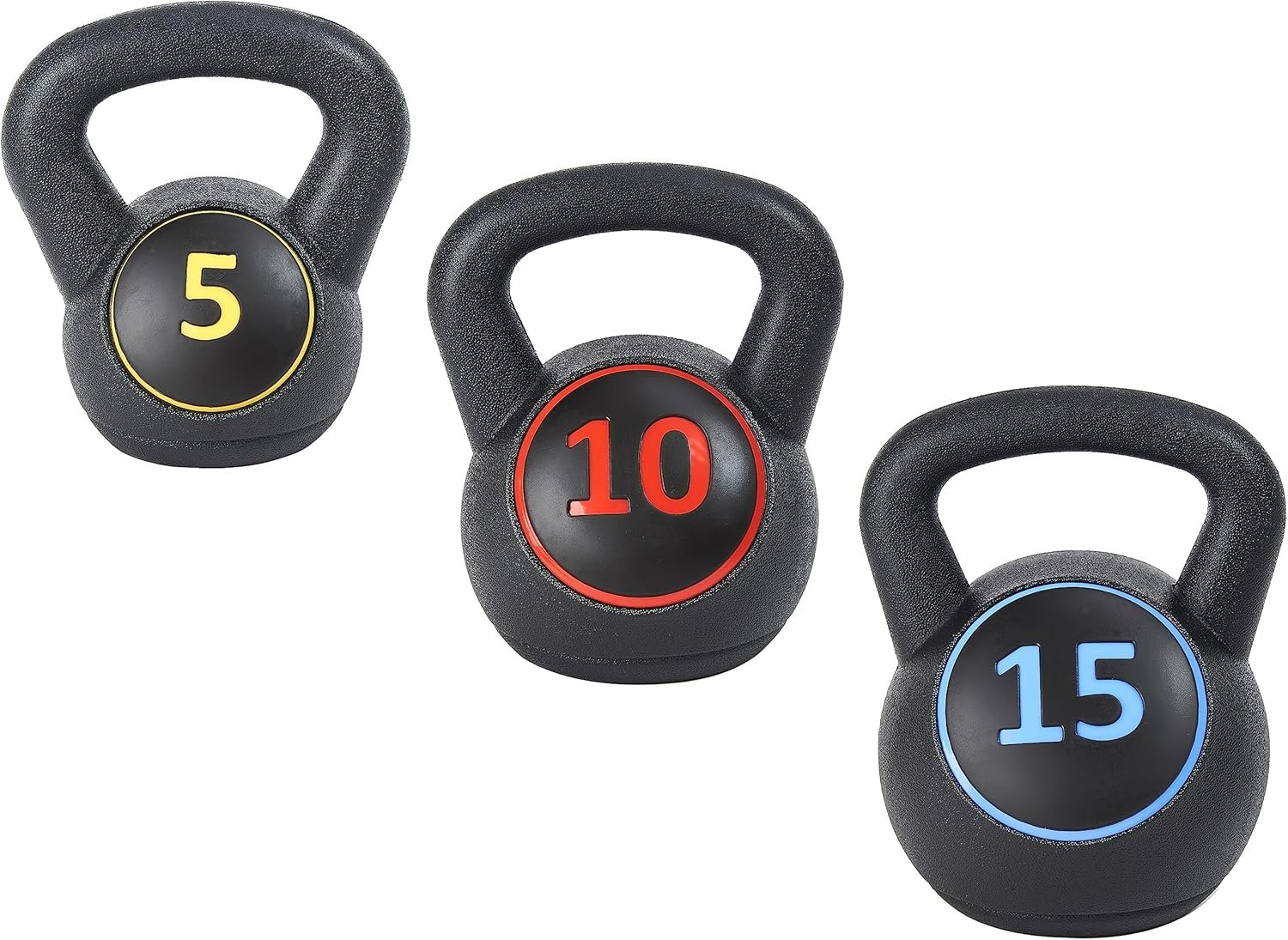 Fitvids ​Wide Grip 3-Piece Kettlebell Exercise Fitness Weight Set, Include 5 lbs, 10 lbs, ​15 lbs​ and 20 lbs, Set of 3 or Set of 4