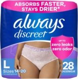 Always Discreet Adult Incontinence Underwear for Women and Postpartum Underwear, Large, Up to 100% Bladder Leak Protection, 28 Count